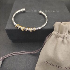 David Yurman Silver Cable Bracelet with Gold Accents